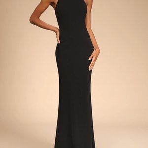 Long Black Halter Mermaid Maxi Dress